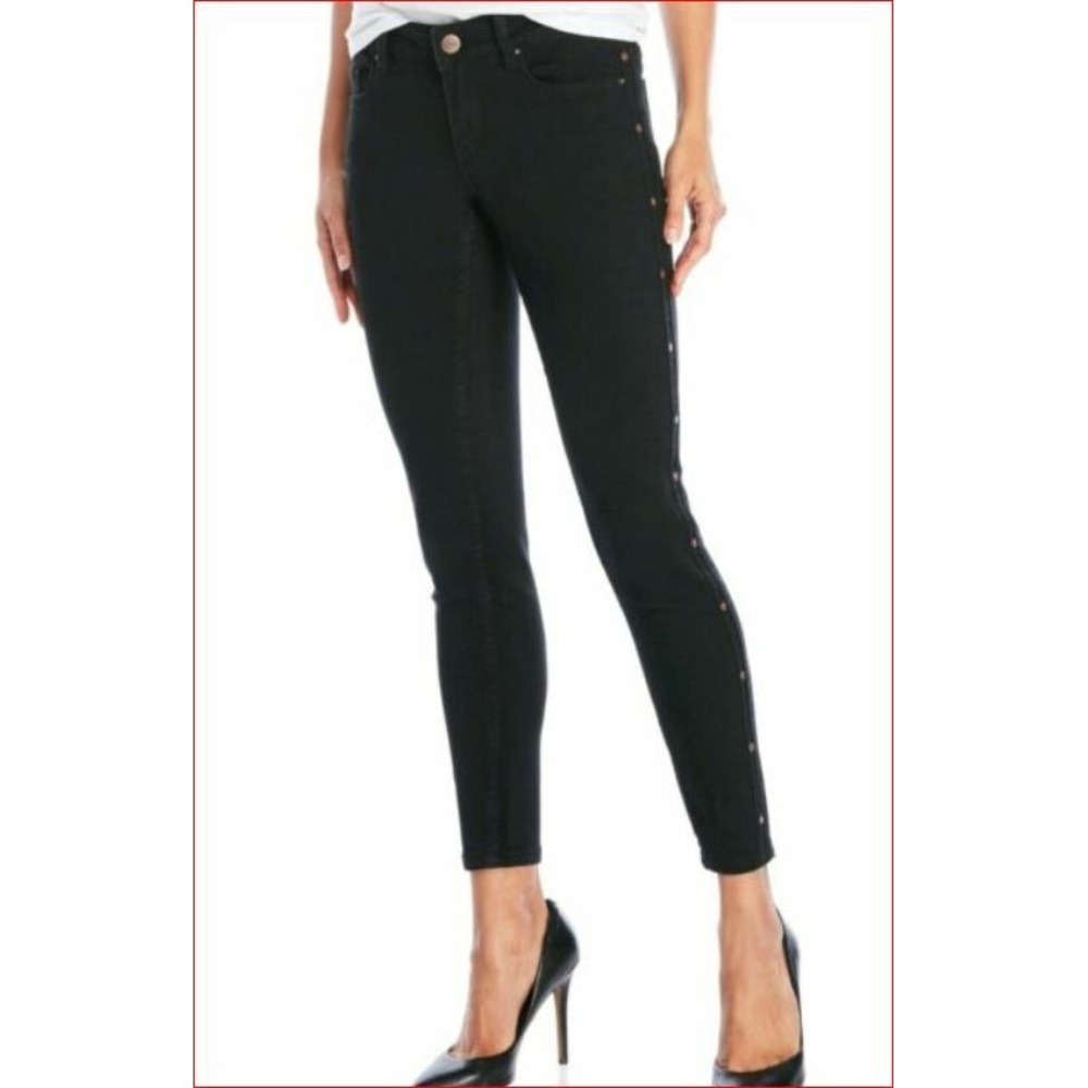 Nanette Lepore Hamilton Skinny Jeans Black Mid Rise Studded N3116ZQL92I Size 4